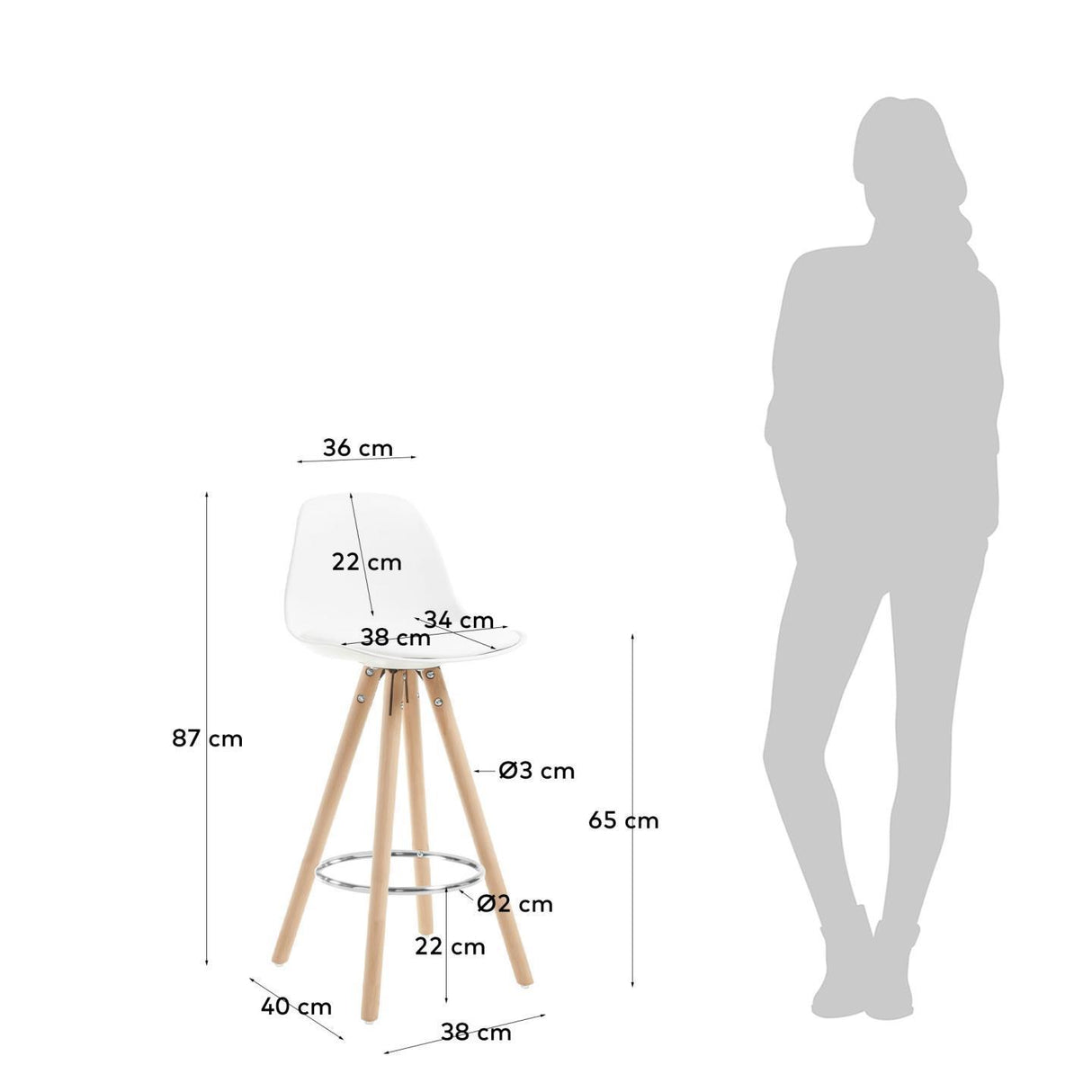 Slad Barhocker weiss und Buchenholz Höhe 65 cm - ZEN ZONE Furniture