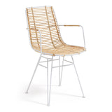 Tishana Stuhl mit Armlehnen aus Rattan und Stahl weiß - ZEN ZONE Furniture