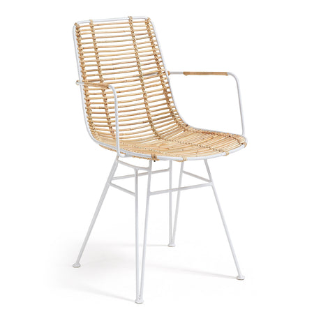 Tishana Stuhl mit Armlehnen aus Rattan und Stahl weiß - ZEN ZONE Furniture