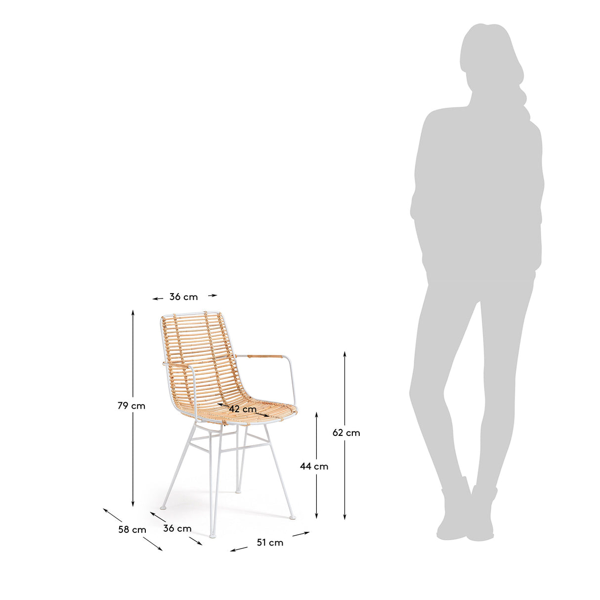 Tishana Stuhl mit Armlehnen aus Rattan und Stahl weiß - ZEN ZONE Furniture