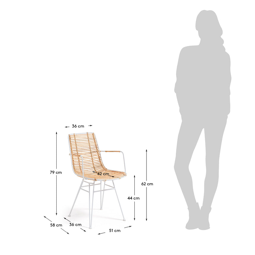 Tishana Stuhl mit Armlehnen aus Rattan und Stahl weiß - ZEN ZONE Furniture