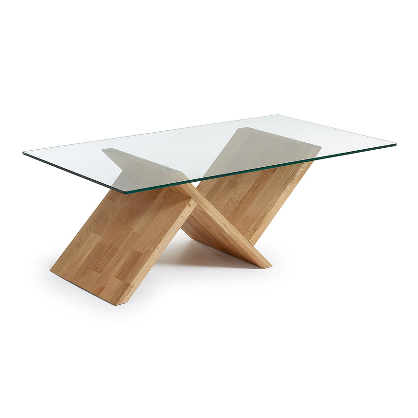 Waley Couchtisch aus Glas und Struktur aus massiver Eiche 120 x 70 cm - ZEN ZONE Furniture