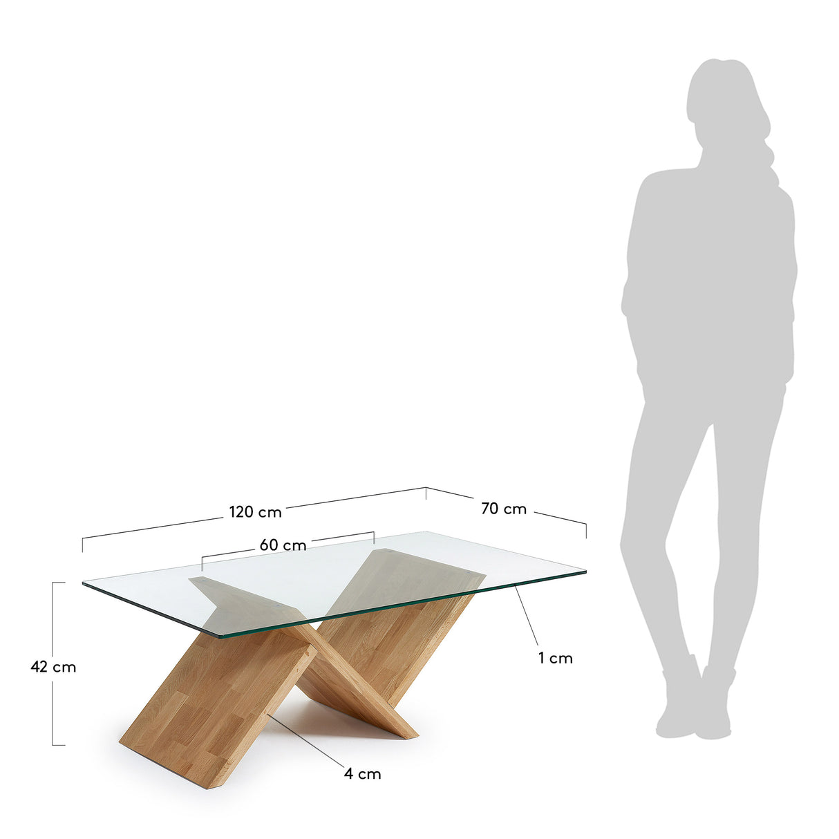Waley Couchtisch aus Glas und Struktur aus massiver Eiche 120 x 70 cm - ZEN ZONE