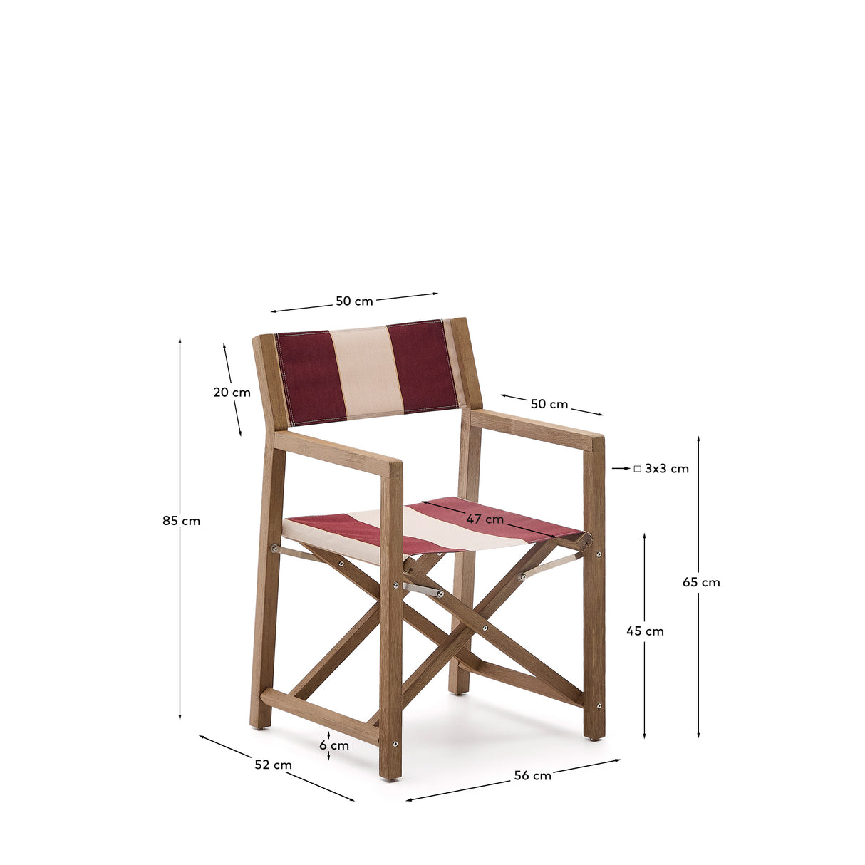Weinrot-beige gestreifter Outdoor-Klappstuhl Vilara aus massivem Akazienholz, FSC 100%