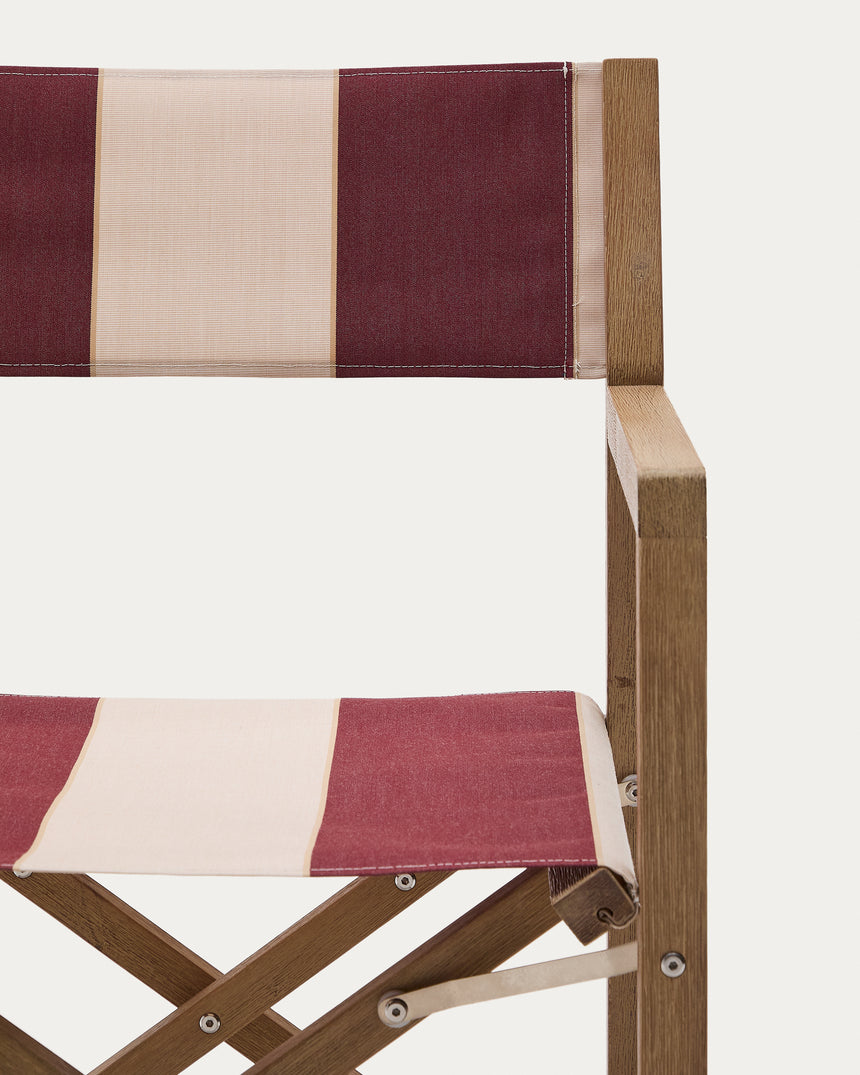 Weinrot-beige gestreifter Outdoor-Klappstuhl Vilara aus massivem Akazienholz, FSC 100% - ZEN ZONE Furniture
