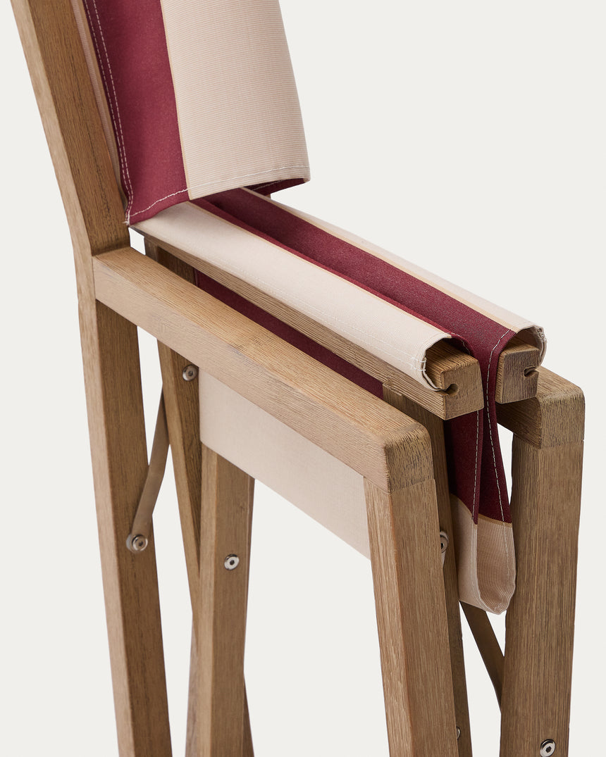 Weinrot-beige gestreifter Outdoor-Klappstuhl Vilara aus massivem Akazienholz, FSC 100% - ZEN ZONE Furniture