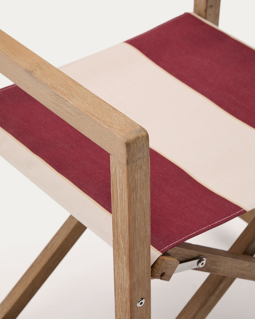 Weinrot-beige gestreifter Outdoor-Klappstuhl Vilara aus massivem Akazienholz, FSC 100% - ZEN ZONE Furniture