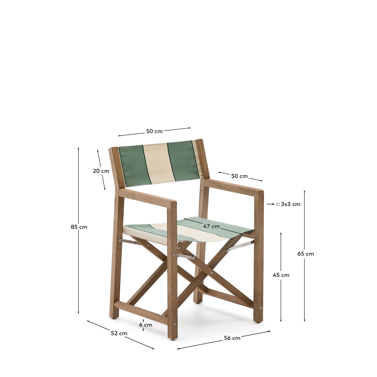 Grün-beige gestreifter Outdoor-Klappstuhl Vilara aus massivem Akazienholz, FSC™ 100%