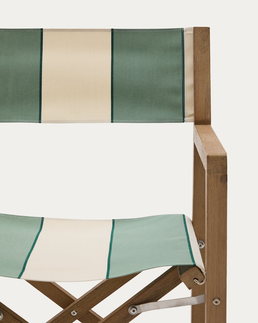 Grün-beige gestreifter Outdoor-Klappstuhl Vilara aus massivem Akazienholz, FSC™ 100% - ZEN ZONE Furniture