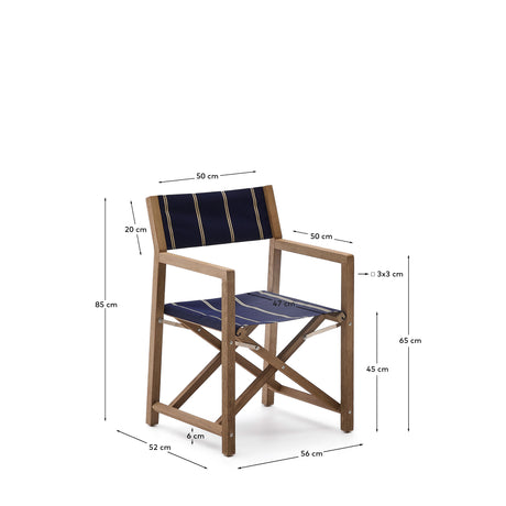 Blau-beige gestreifter Outdoor-Klappstuhl Vilara aus massivem Akazienholz, FSC™ 100% - ZEN ZONE Furniture