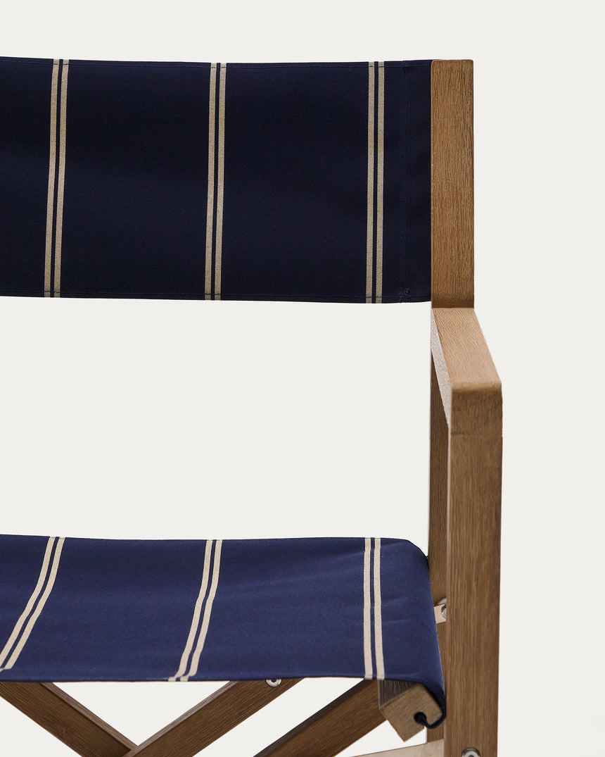 Blau-beige gestreifter Outdoor-Klappstuhl Vilara aus massivem Akazienholz, FSC™ 100% - ZEN ZONE Furniture