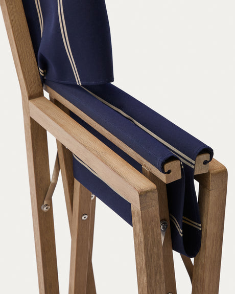 Blau-beige gestreifter Outdoor-Klappstuhl Vilara aus massivem Akazienholz, FSC™ 100% - ZEN ZONE Furniture