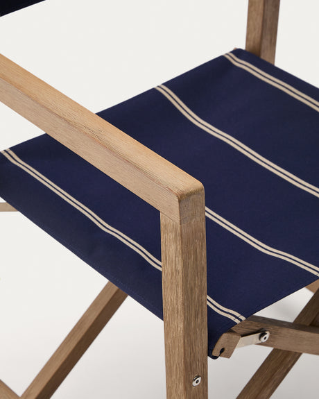 Blau-beige gestreifter Outdoor-Klappstuhl Vilara aus massivem Akazienholz, FSC™ 100% - ZEN ZONE Furniture
