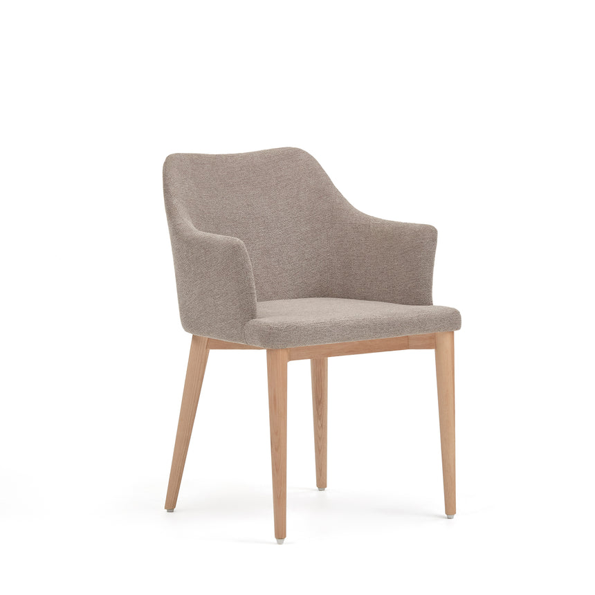 Croft Stuhl aus brauner Chenille mit Beinen aus massiver Esche - ZEN ZONE Furniture