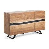 Uxia Sideboard 3 Türen aus massivem Akazienholz und Stahl in Schwarz 148 x 85 cm - ZEN ZONE