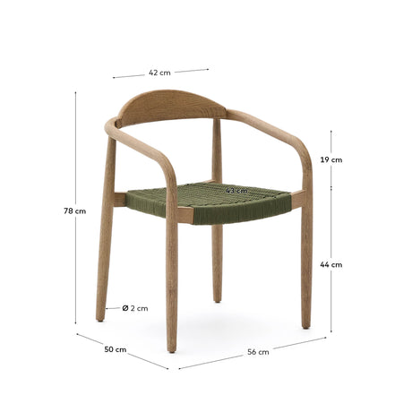Stapelbarer Stuhl Nina aus massivem Akazienholz und grünem Seil FSC 100% - ZEN ZONE Furniture