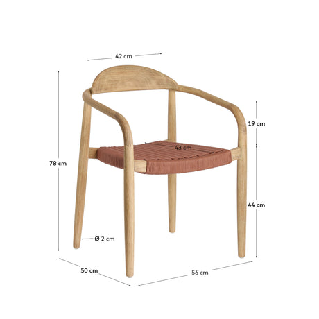 Nina stapelbarer In/Outdoor Stuhl aus massivem Akazienholz und Seil in der Farbe Terrakotta - ZEN ZONE Furniture