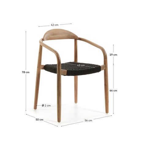 Nina stapelbarer Stuhl aus massivem Akazienholz und Seil in Schwarz - ZEN ZONE Furniture