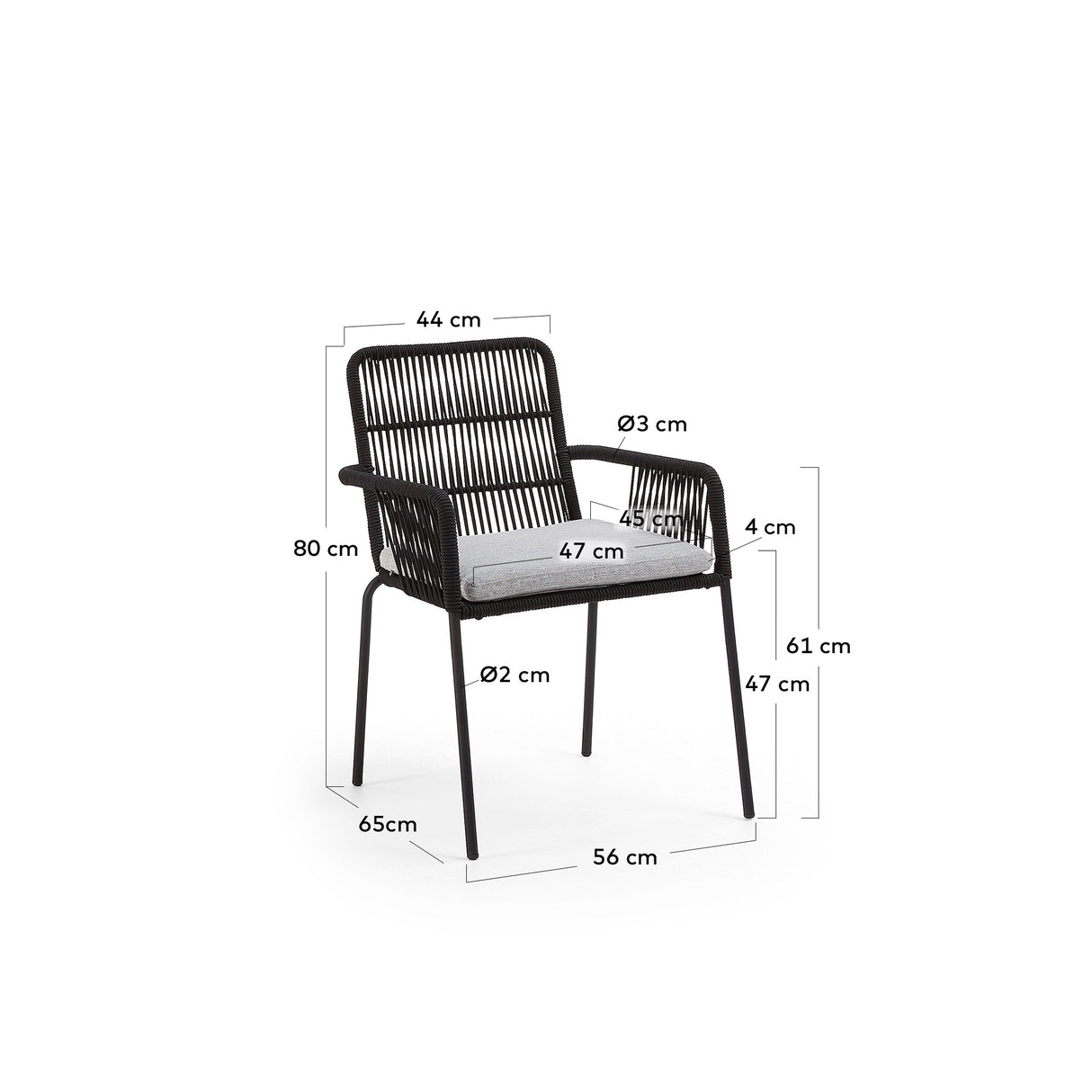 Samanta Seilstuhl schwarz und Beine aus verzinktem Stahl - ZEN ZONE Furniture