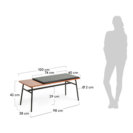 Carabel Bank aus Stahl und Nussholzfurnier 100 cm - ZEN ZONE Furniture
