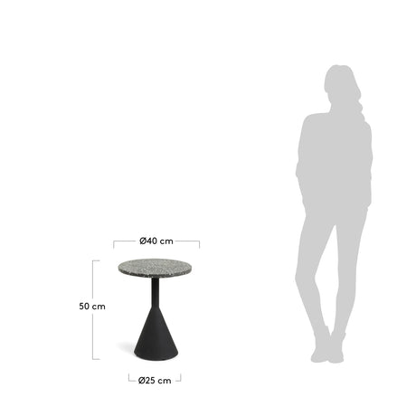 Delano Beistelltisch aus Terrazzo in Schwarz und Stahlbeine in Schwarz Ø 40 cm - ZEN ZONE