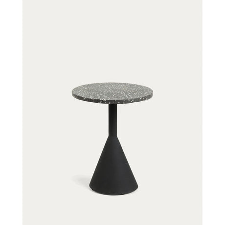 Delano Beistelltisch aus Terrazzo in Schwarz und Stahlbeine in Schwarz Ø 40 cm - ZEN ZONE