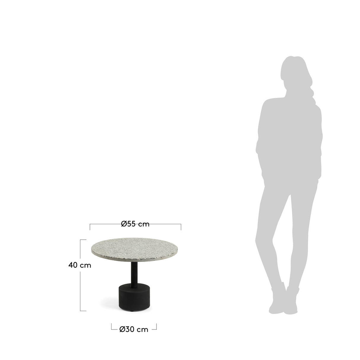 Delano Beistelltisch aus Terrazzo in Grau und Stahlbeine in Schwarz Ø 55 cm - ZEN ZONE