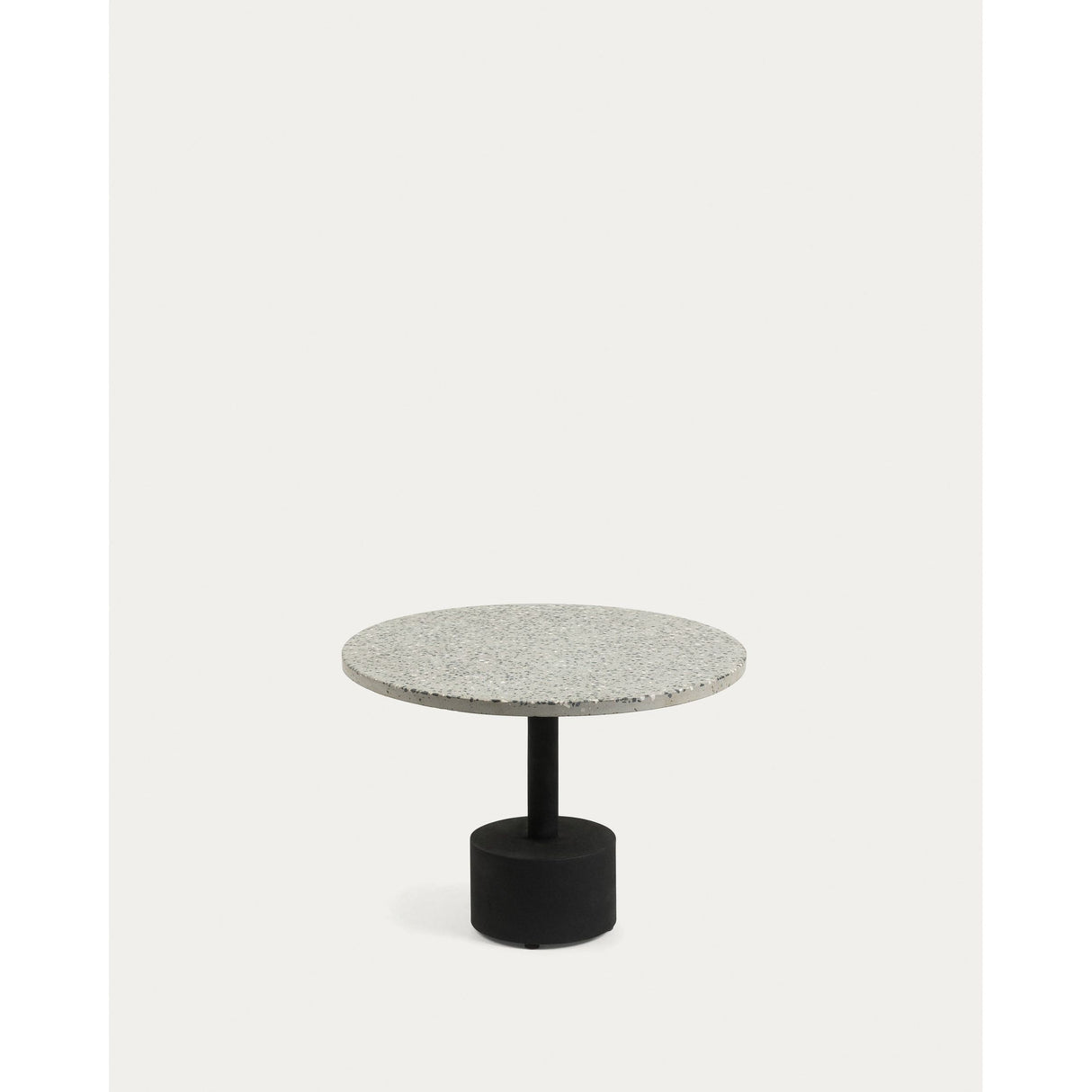 Delano Beistelltisch aus Terrazzo in Grau und Stahlbeine in Schwarz Ø 55 cm - ZEN ZONE