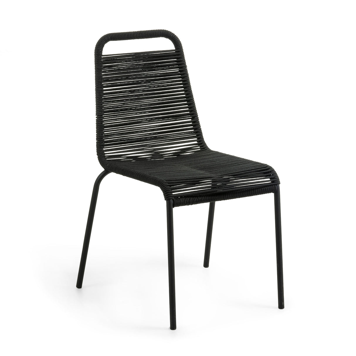 Lambton stapelbarer Stuhl aus schwarzem Seil und Stahl mit schwarzem Finish - ZEN ZONE Furniture
