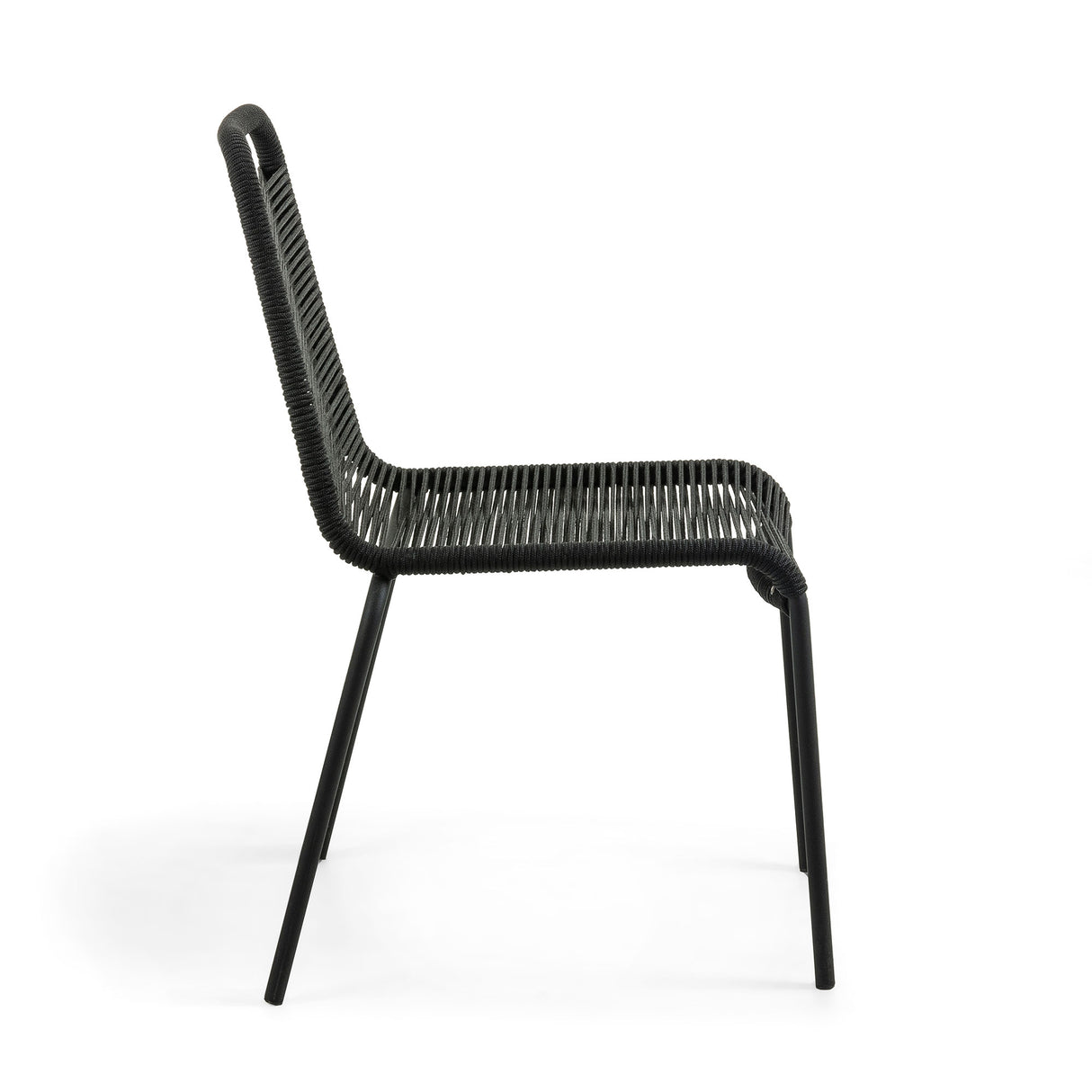 Lambton stapelbarer Stuhl aus schwarzem Seil und Stahl mit schwarzem Finish - ZEN ZONE Furniture