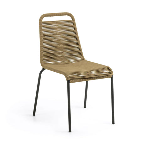 Lambton stapelbarer Stuhl aus braunem Seil und Stahl mit schwarzem Finish - ZEN ZONE Furniture