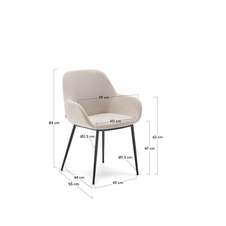 Beigefarbener Stuhl Konna mit Stahlbeinen in schwarzer Lackierung - ZEN ZONE Furniture