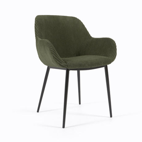Konna Stuhl aus dunkelgrünem, breitem Cord mit schwarz lackierten Stahlbeinen - ZEN ZONE Furniture