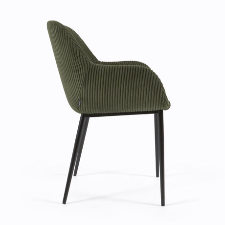 Konna Stuhl aus dunkelgrünem, breitem Cord mit schwarz lackierten Stahlbeinen - ZEN ZONE Furniture