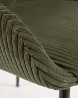 Konna Stuhl aus dunkelgrünem, breitem Cord mit schwarz lackierten Stahlbeinen - ZEN ZONE Furniture