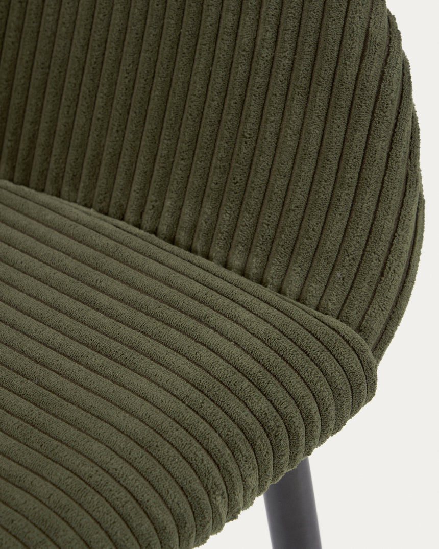 Konna Stuhl aus dunkelgrünem, breitem Cord mit schwarz lackierten Stahlbeinen - ZEN ZONE Furniture