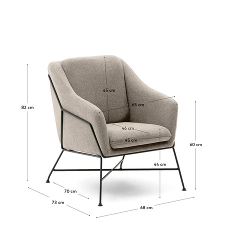 Brida Sessel in Beige und Stahlbeine mit schwarzem Finish - ZEN ZONE Furniture