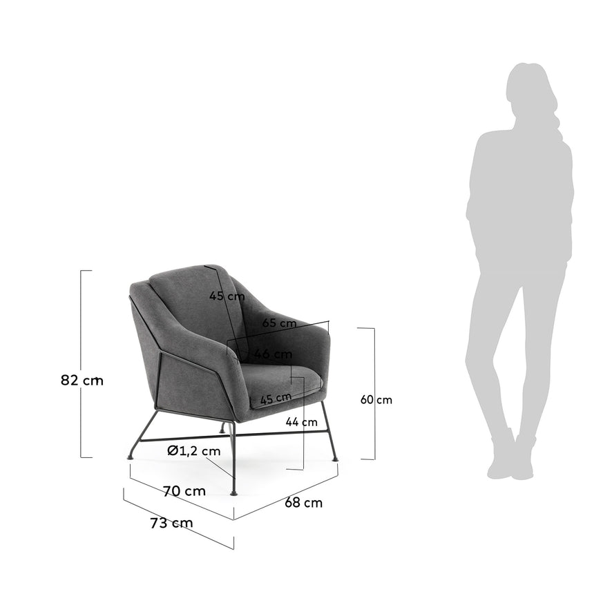 Brida Sessel dunkelgrau mit Stahlbeinen mit schwarzem Finish - ZEN ZONE Furniture