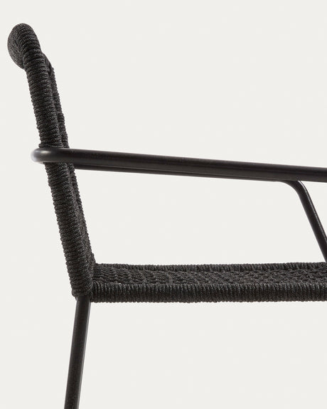 Ellen stapelbarer Stuhl aus schwarzem Seil und verzinktem Stahl - ZEN ZONE Furniture