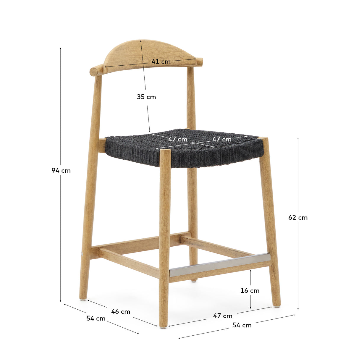 Nina Hocker massives Akazienholz naturfarbenes Finish und Seil schwarz Höhe 62 cm FSC 100% - ZEN ZONE Furniture