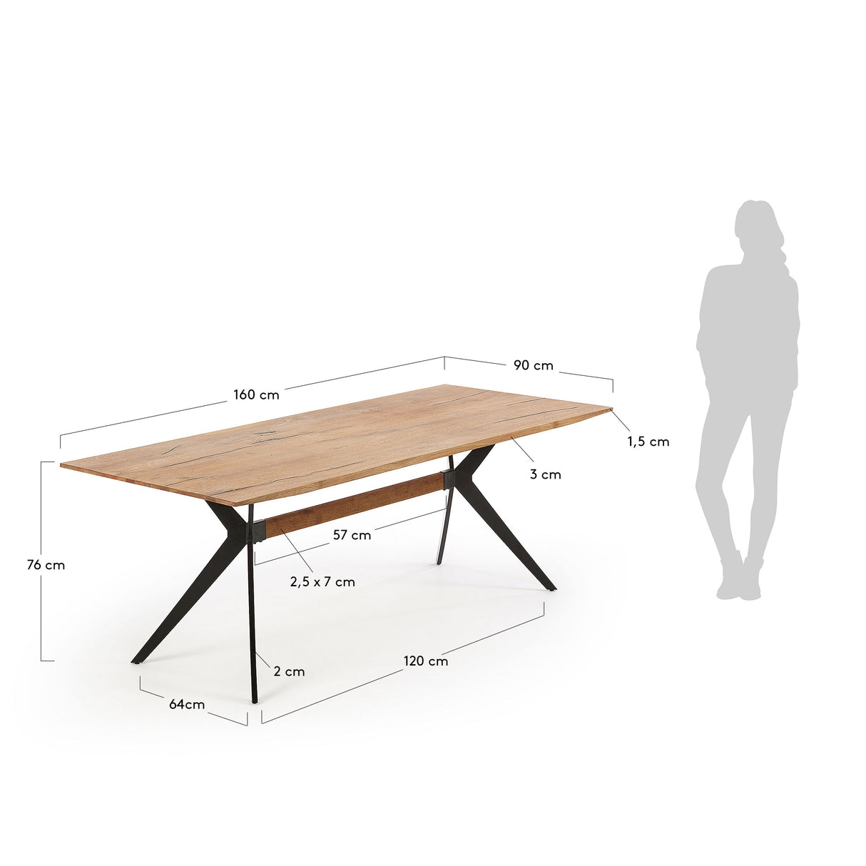 Amethyst Tisch aus Eichenfurnier mit Antikfinish und Stahlbeinen in Schwarz 160 x 90 cm - ZEN ZONE Furniture
