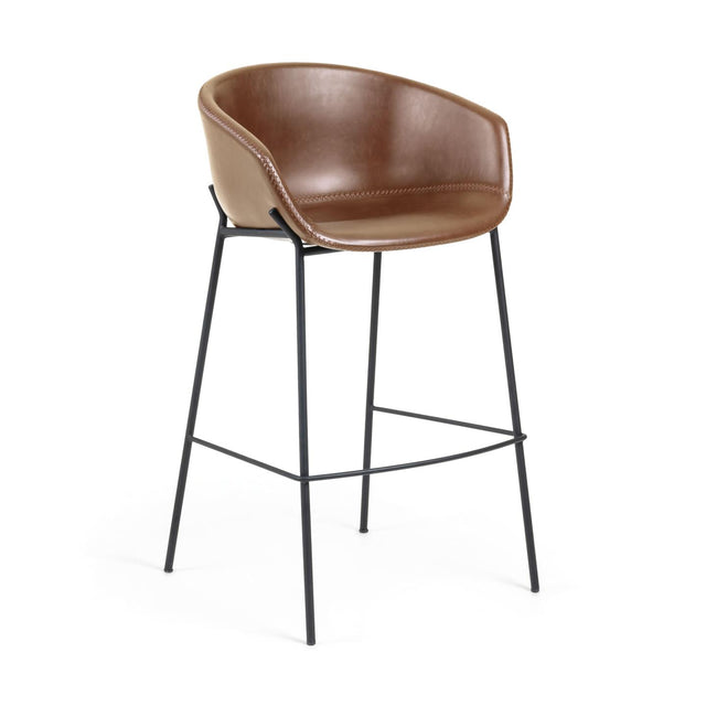 Yvette Barhocker Kunstleder braun und schwarzen Stahlbeinen  Höhe 75 cm - ZEN ZONE Furniture