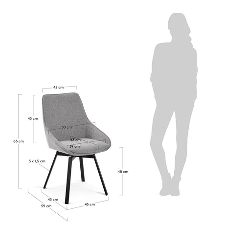 Jenna Drehstuhl hellgrau und Stahlbeine mit schwarzem Finish FSC 100% - ZEN ZONE Furniture