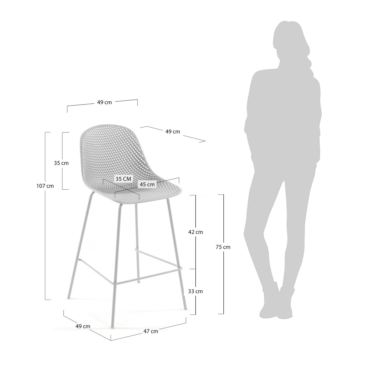 Outdoor Hocker Quinby weiß Höhe 75 cm - ZEN ZONE Furniture