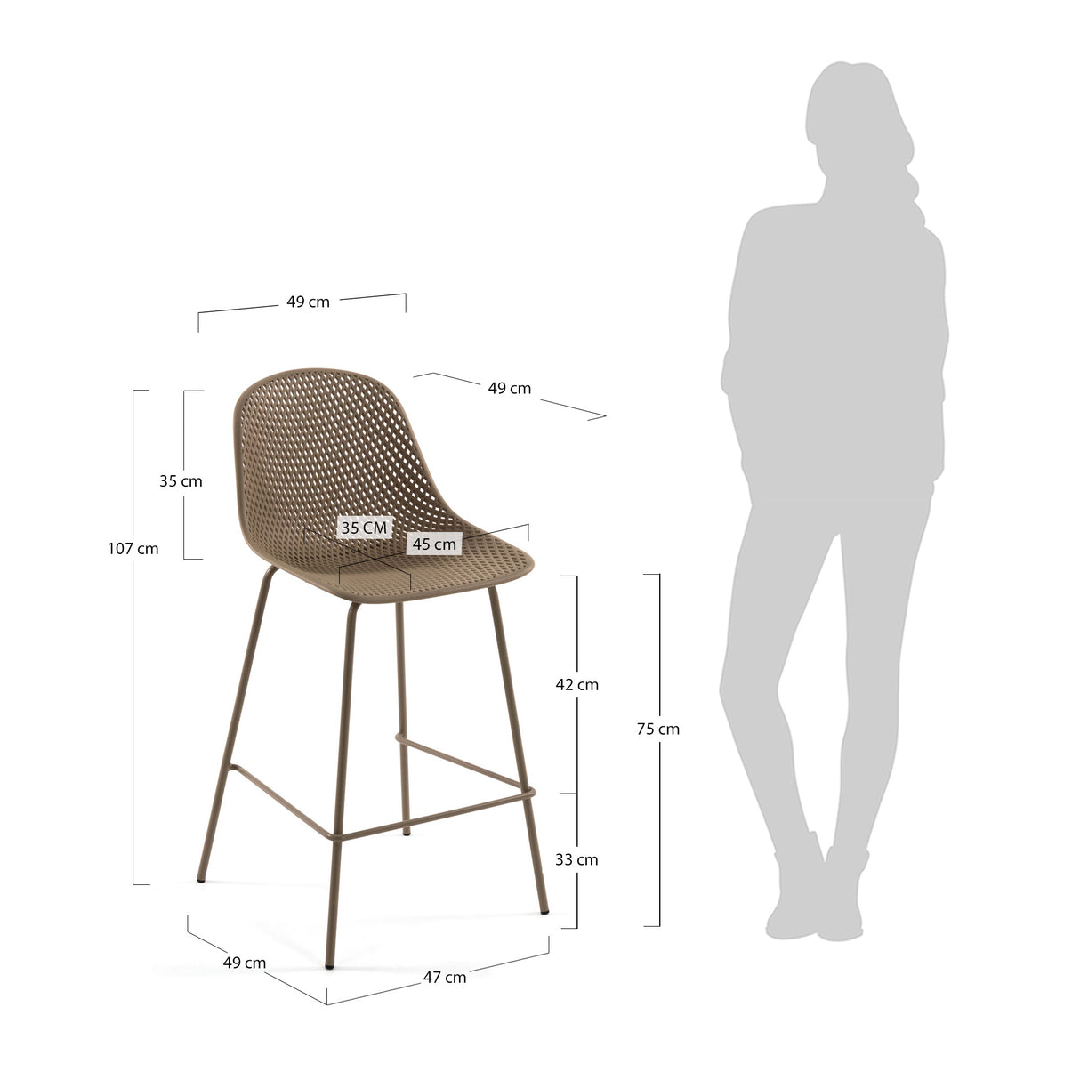 Quinby Barhocker beige Höhe 75 cm - ZEN ZONE Furniture