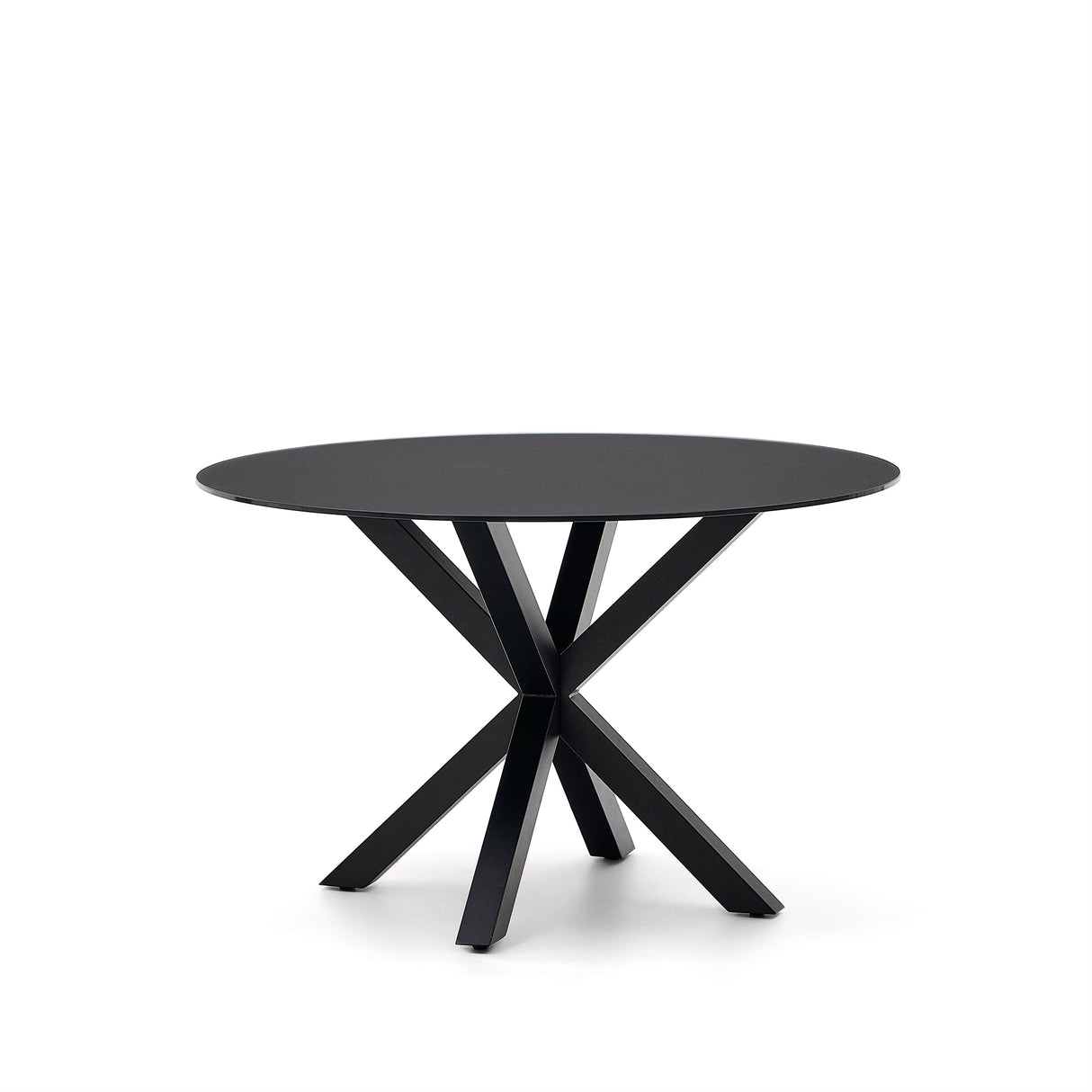 Argo runder Tisch aus schwarzem Glas mit schwarzen Stahlbeinen Ø 120 cm - ZEN ZONE Furniture