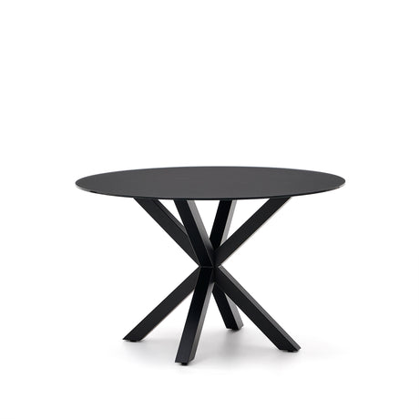 Argo runder Tisch aus schwarzem Glas mit schwarzen Stahlbeinen Ø 120 cm - ZEN ZONE Furniture