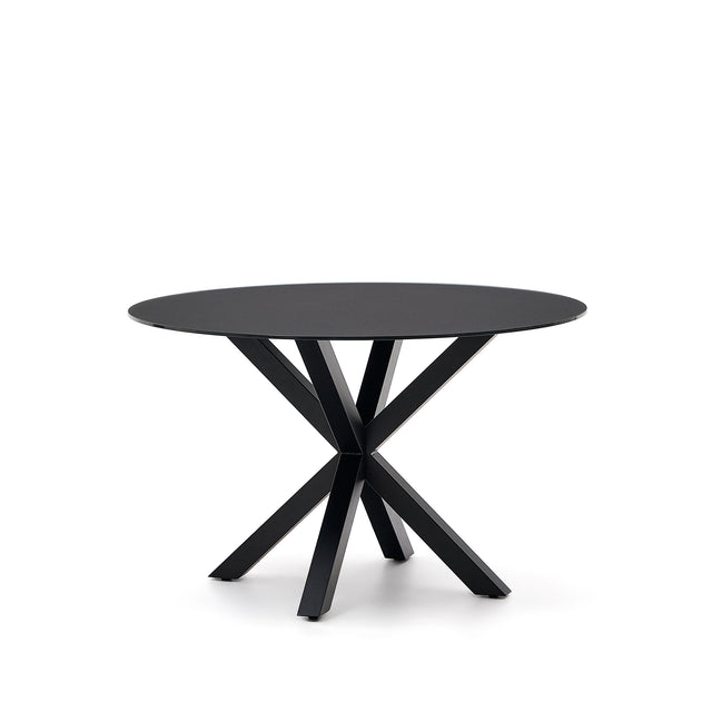 Argo runder Tisch aus schwarzem Glas mit schwarzen Stahlbeinen Ø 120 cm - ZEN ZONE Furniture