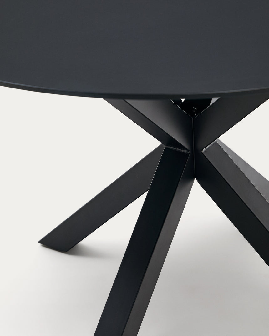 Argo runder Tisch aus schwarzem Glas mit schwarzen Stahlbeinen Ø 120 cm - ZEN ZONE Furniture
