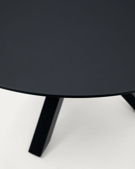 Argo runder Tisch aus schwarzem Glas mit schwarzen Stahlbeinen Ø 120 cm - ZEN ZONE Furniture